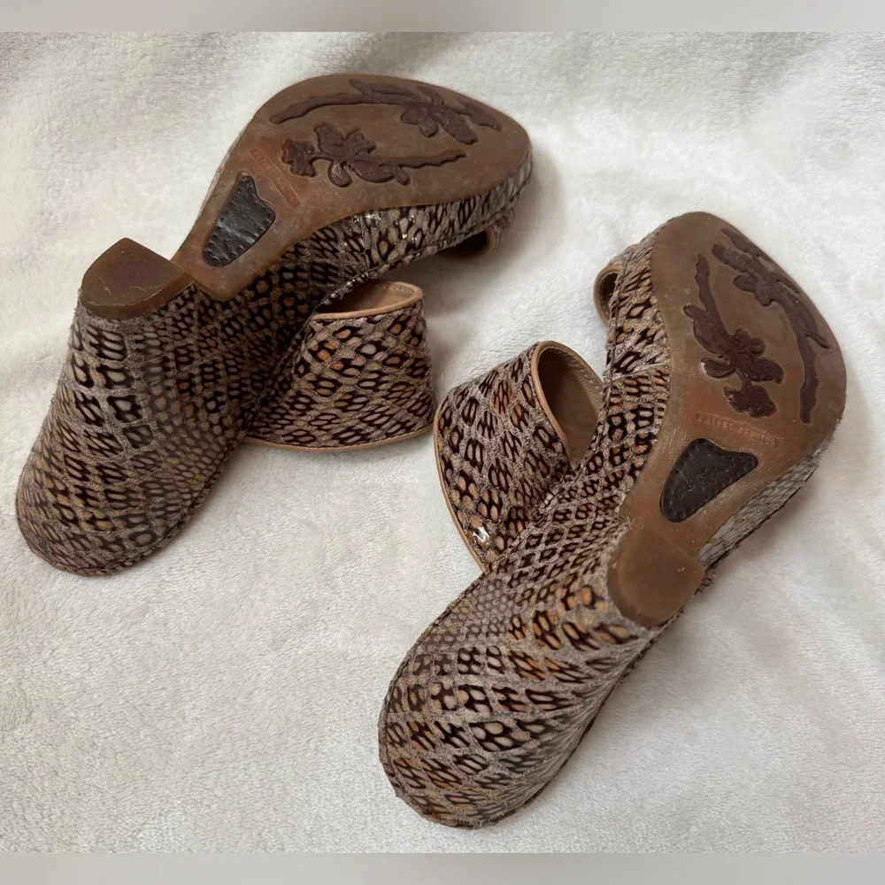 BORN CROWN Snake Print Brown Tan Women's Wedge Sandals size 10 / 42